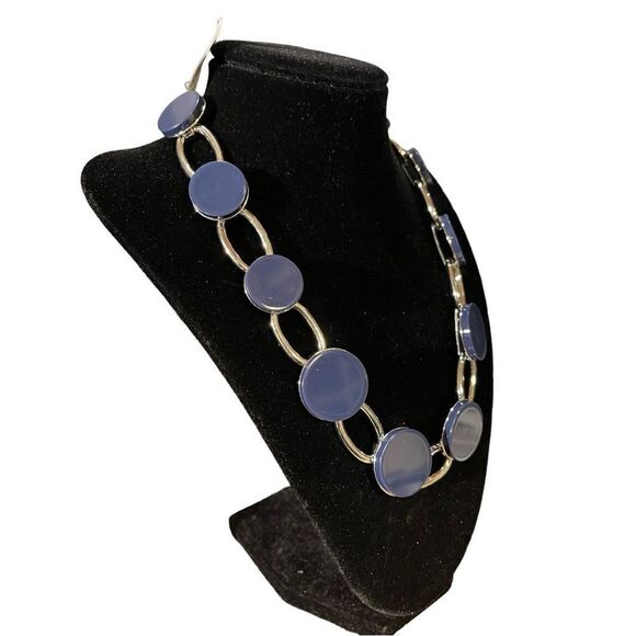 NWT Alfani Silver-Tone Link & blue Disc Statement Necklace, 18"+ 2" Extender - Picture 4 of 5